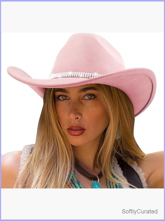 Classic Western Rhinestone Cowboy Hat Wide Brim Felt Fedora Unisex
